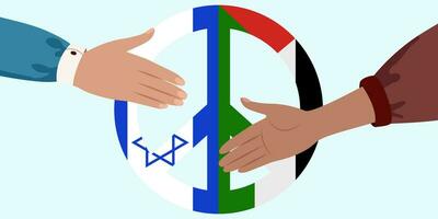 Israel and Palestine handshake, peace symbol from Israel and Palestine flags. Peace concept vector illustration on blue background