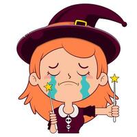 witch holding magic wand crying and scared face cartoon cute vector