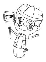 Cute Cartoon Traffic Enforcer Outline Drawing vector