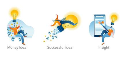 Set of vector illustrations of a successful idea.