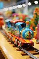 Toy train. playful, colorful, and great for children's entertainment photo