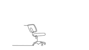 Animated self drawing of continuous line draw young happy business man spreading a wing and pretend as super hero who flying using an office chair. Business success. Full length single line animation video