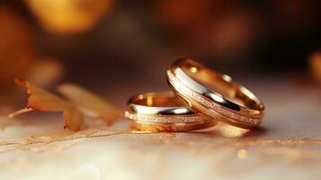 wedding rings on romantic background photo