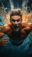 energético Disparo de un nadador carreras mediante el agua me gusta un torpedeado foto