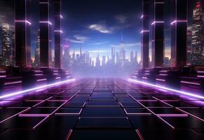 Ai Generated Neon illuminated futuristic backdrop realistic image, ultra hd, high design very detailed photo