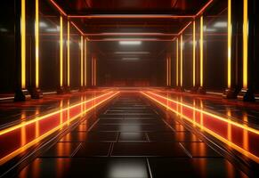 Ai Generative Yellow and red Neon illuminated futuristic backdrop realistic image- ultra hd- high design photo