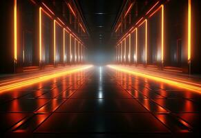 Ai Generative Yellow and red Neon illuminated futuristic backdrop realistic image- ultra hd- high design photo