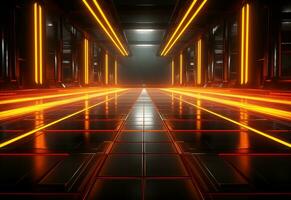 Ai Generative Yellow and red Neon illuminated futuristic backdrop realistic image- ultra hd- high design photo