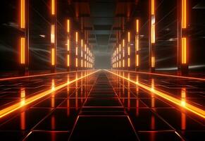 Ai Generative Yellow and red Neon illuminated futuristic backdrop realistic image- ultra hd- high design photo