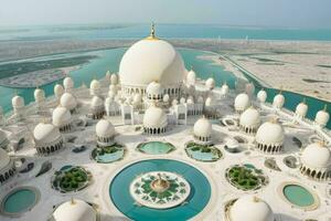 Sheikh Zayed Grand Mosque in Abu Dhabi. background. AI Generative Pro Photo