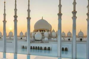 Sheikh Zayed Grand Mosque in Abu Dhabi. background. AI Generative Pro Photo