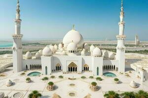 Sheikh Zayed Grand Mosque in Abu Dhabi. background. AI Generative Pro Photo