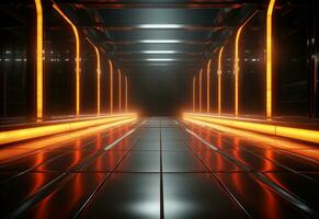 Ai Generative Yellow and red Neon illuminated futuristic backdrop realistic image- ultra hd- high design photo