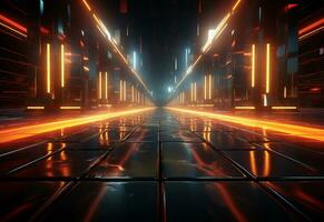 Ai Generative Yellow and red Neon illuminated futuristic backdrop realistic image- ultra hd- high design photo