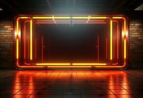 Ai Generative Yellow and red Neon illuminated futuristic backdrop realistic image- ultra hd- high design photo