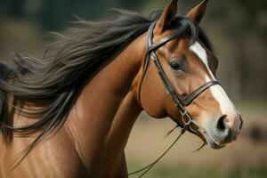 close up horse on blurry background. AI Generative Pro Photo