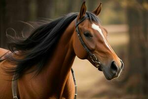 cerca arriba caballo en borroso antecedentes. ai generativo Pro foto