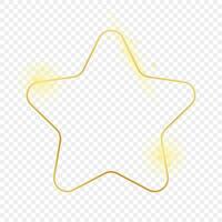 Gold glowing rounded star shape frame isolated on background. Shiny frame with glowing effects. Vector illustration.