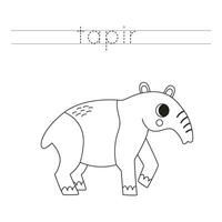 Trace the letters and color tapir. Handwriting practice for kids. vector