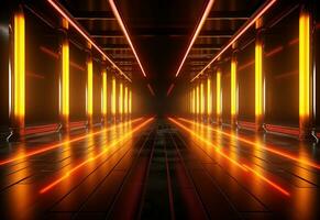 Ai Generative Yellow and red Neon illuminated futuristic backdrop realistic image- ultra hd- high design photo