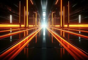 Ai Generative Yellow and red Neon illuminated futuristic backdrop realistic image- ultra hd- high design photo