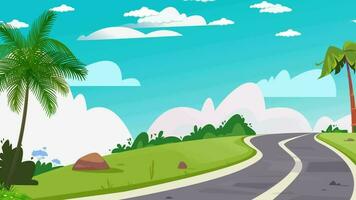 dessin animé route avec paume des arbres et des nuages video