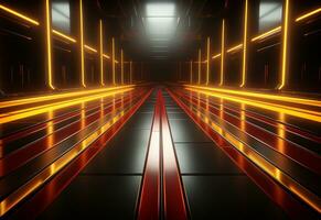 Ai Generative Yellow and red Neon illuminated futuristic backdrop realistic image- ultra hd- high design photo