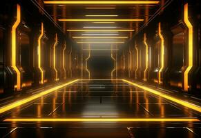 Ai Generative Yellow and red Neon illuminated futuristic backdrop realistic image- ultra hd- high design photo