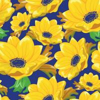 Bright yellow wildflowers sunflowers. Vector seamless cartoon floral pattern.