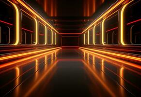 Ai Generative Yellow and red Neon illuminated futuristic backdrop realistic image- ultra hd- high design photo