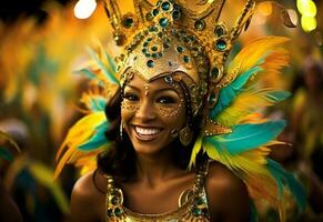 Ai Generative A vibrant collection of images capturing the energy and excitement of Brazil's carnival and samba culture from colorful costumes and masks photo