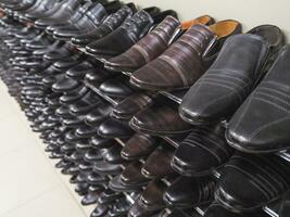 Shoes on the counter, shoe store. photo