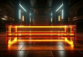 Ai Generative Yellow and red Neon illuminated futuristic backdrop realistic image- ultra hd- high design photo