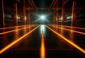 Ai Generative Yellow and red Neon illuminated futuristic backdrop realistic image- ultra hd- high design photo