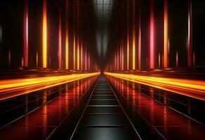 Ai Generative Yellow and red Neon illuminated futuristic backdrop realistic image- ultra hd- high design photo