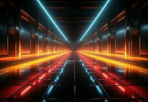 Ai Generative Yellow and red Neon illuminated futuristic backdrop realistic image- ultra hd- high design photo