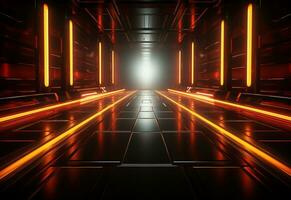 Ai Generative Yellow and red Neon illuminated futuristic backdrop realistic image- ultra hd- high design photo