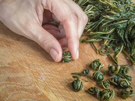 Green tea, fermentation and production process. photo