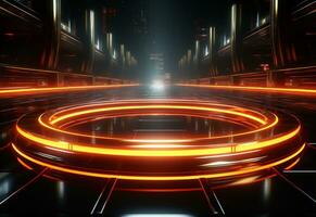 Ai Generative Yellow and red Neon illuminated futuristic backdrop realistic image- ultra hd- high design photo