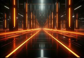 Ai Generative Yellow and red Neon illuminated futuristic backdrop realistic image- ultra hd- high design photo