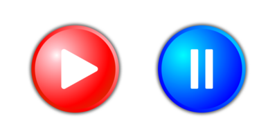 The play button is blue and the stop button is blue with a transparent background. on and off button png