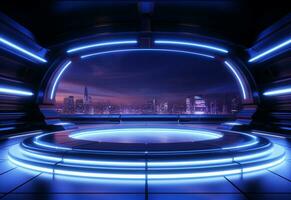Ai Generated Neon illuminated futuristic backdrop realistic image, ultra hd, high design very detailed photo