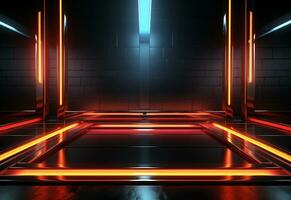 Ai Generative Yellow and red Neon illuminated futuristic backdrop realistic image- ultra hd- high design photo