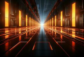 Ai Generative Yellow and red Neon illuminated futuristic backdrop realistic image- ultra hd- high design photo