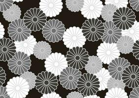 Japanese Auspicious Monochrome Vintage Chrysanthemum Pattern. Vector Seamless Illustration. Horizontally And Vertically Repeatable.