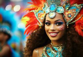 Ai Generative A vibrant collection of images capturing the energy and excitement of Brazil's carnival and samba culture from colorful costumes and masks photo