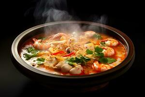 A bowl of delicious hot Tom Yum Kung. Generative AI. photo