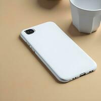 White blank phone case mockup on a table ai generate photo