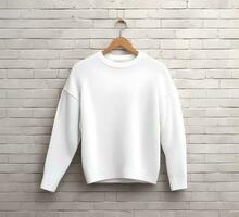 white sweater Mockup With brick Background ai generate photo