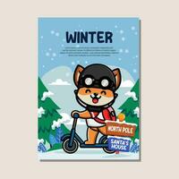 Poster template for winter with cute fox vector